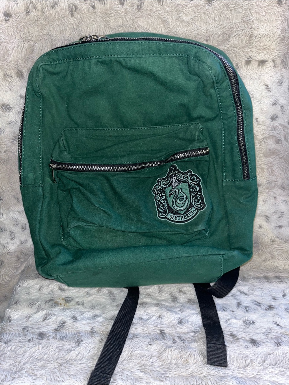Dark Green Canvas Backpack with Crest Patch